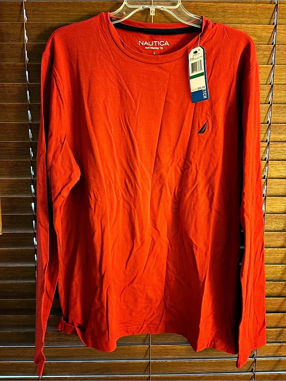 Nautica Performance Tee Long Sleeve Red Large NWT